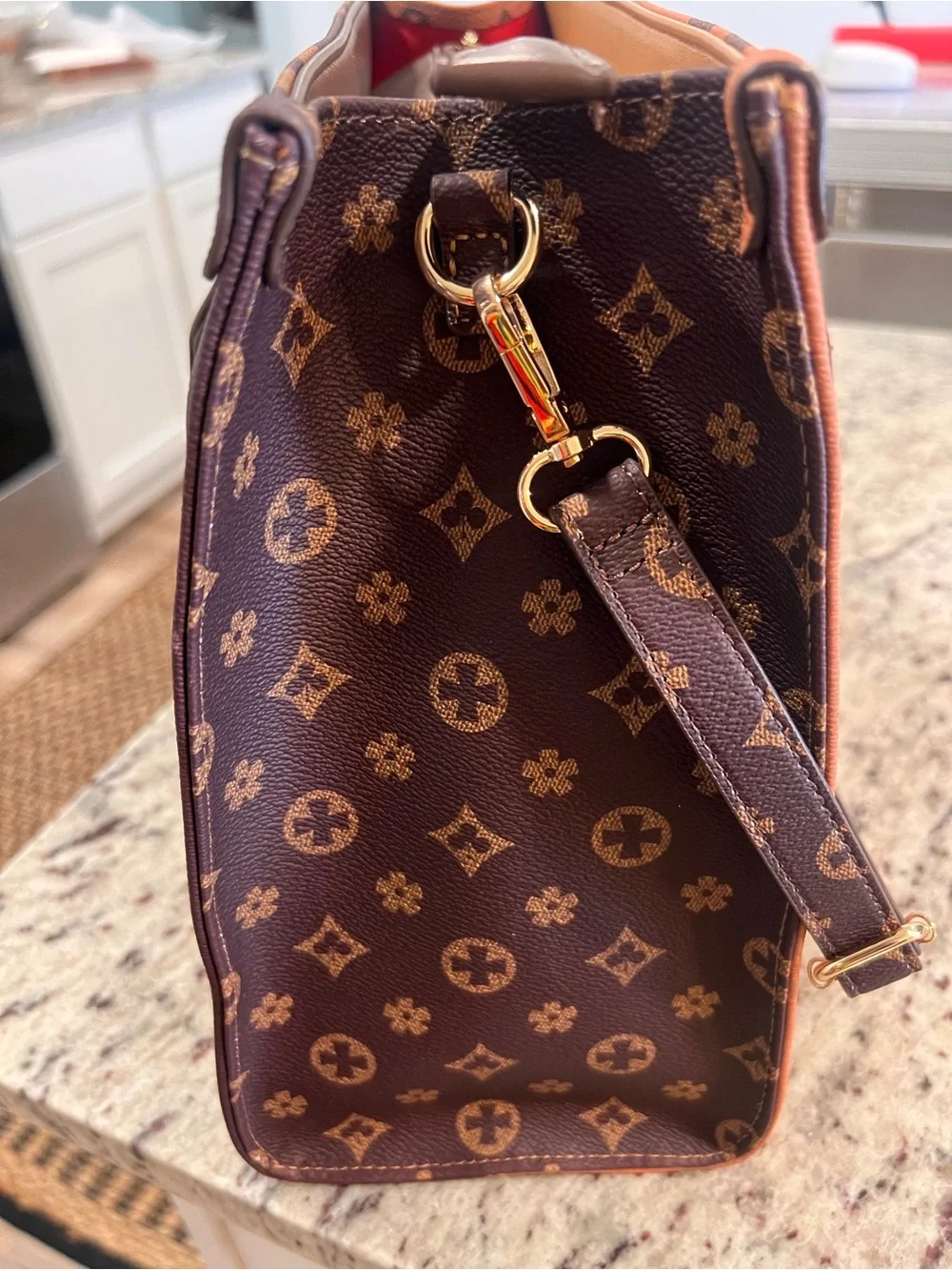 Classic Brown Monogram Shoulder Bag - Designer-Inspired
